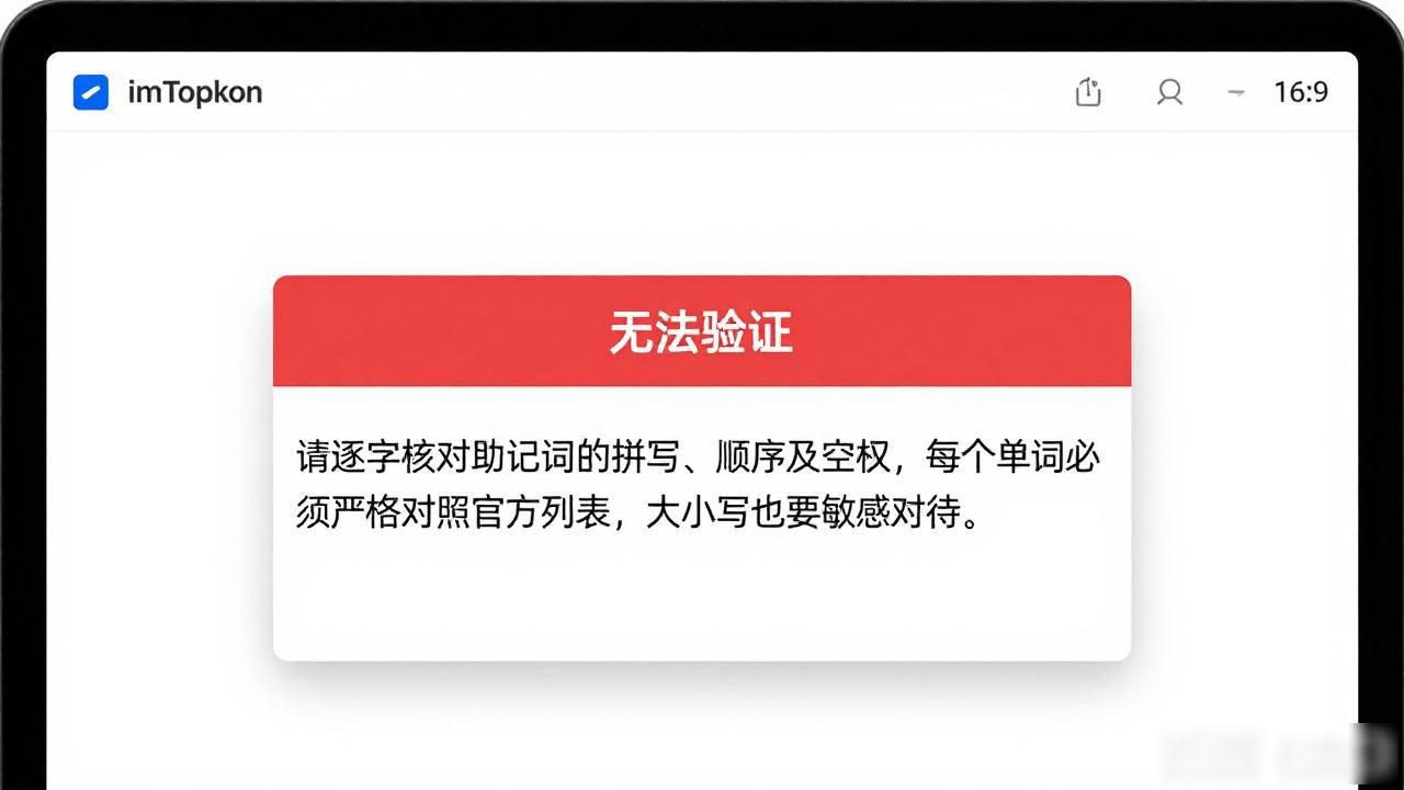 imtoken钱包无法验证_imtoken助记词验证错误排查_imtoken钱包验证失败原因